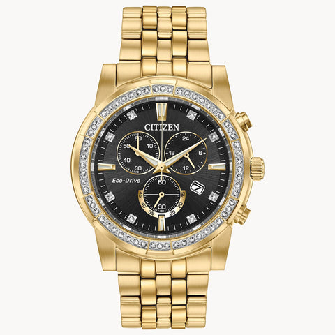 Men CITIZEN Crystal Classic Gold Tone Stainless Steel Bracelet Watch