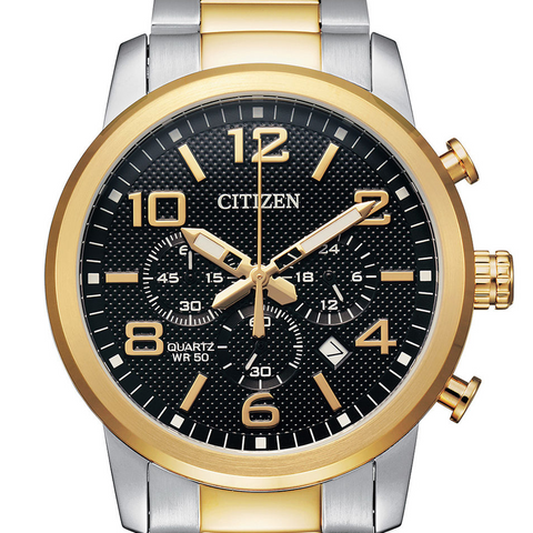 Men's CITIZEN Quartz Chronograph Two-Tone Stainless Steel Bracelet Watch 42mm
