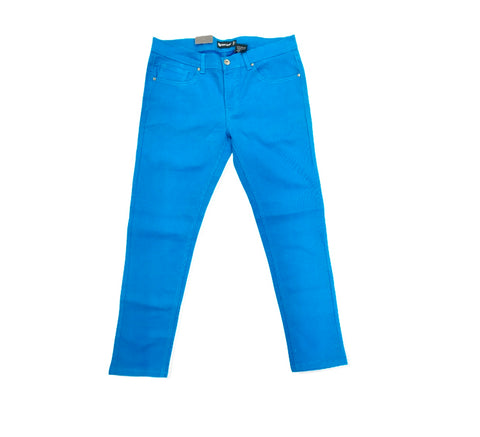 MEN ROYAL BLUE TWILL COLOR SKINNY PANTS Turquoise