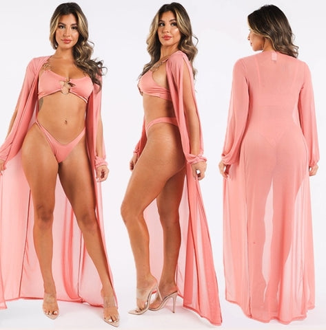 Women K TOO O Ring Trimmed Set With Maxi Coverup