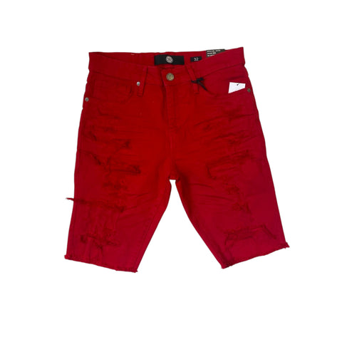 Men JORDAN CRAIG Shred Denim Shorts Red