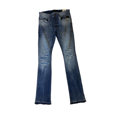 Men JORDAN CRAIG Shreds On Knees Stacked Denim Jean