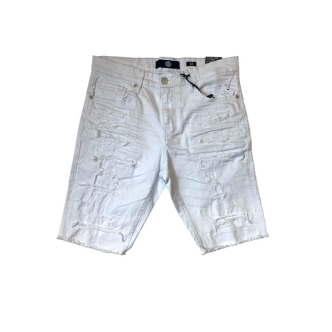 Men JORDAN CRAIG Shred Denim Shorts White