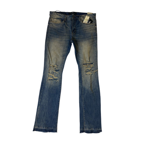 Men JORDAN CRAIG Shreds On Knees Stacked Denim Jean