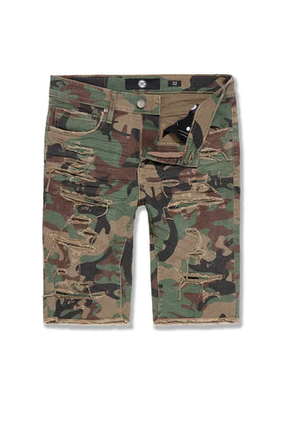 Men JORDAN CRAIG Shred Denim Shorts Woodland camo