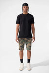 Men JORDAN CRAIG Shred Denim Shorts Vintage Camo