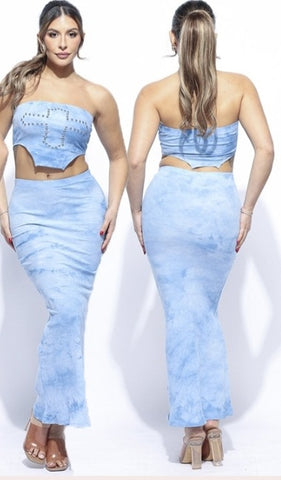 Women Tie Dye Tube Top & Maxi Skirt 2P set