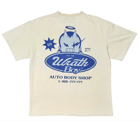 Men WRATHBOY Auto Body Shop Vintage Crew Neck T-Shirt