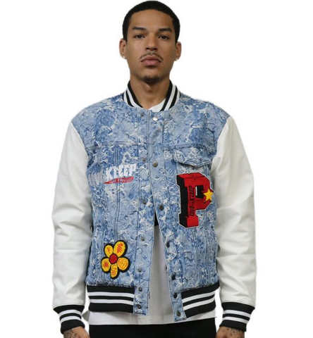 Men KLEEP Premium Jacquard Sleeve Varsity Patches Jacket