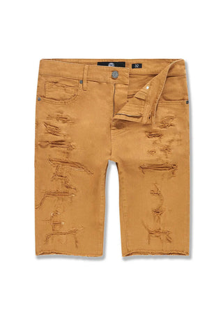 Men JORDAN CRAIG Shred Denim Shorts Summer Wheat
