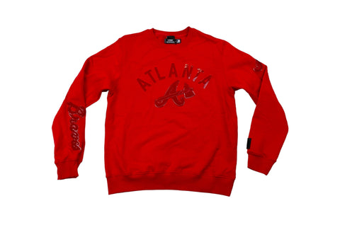 Men PRO STANDARD Atlanta Braves Classic Triple Red Crewneck Sweater