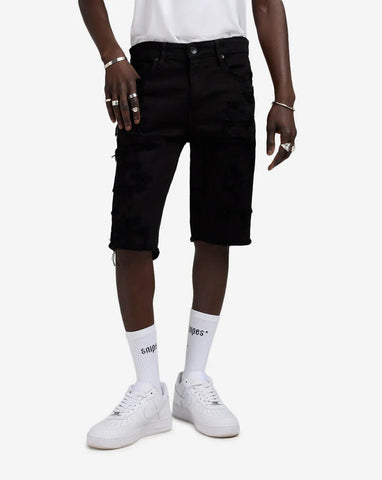 Men JORDAN CRAIG Shred Denim Shorts Black