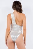 Women Bikini Solid Metallic One Piece