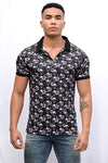 Men RISING REVOLT SKULL AND PINK FLOWERS Polo Shirt