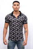 Men RISING REVOLT SKULL AND PINK FLOWERS Polo Shirt