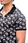 Men RISING REVOLT SKULL AND PINK FLOWERS Polo Shirt