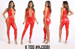 Women K TOO Lace Up Detailed Latex Jumpsuit