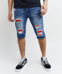 Men REASON Vincent Red Patched Jean Shorts