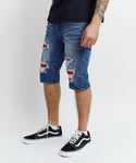 Men REASON Vincent Red Patched Jean Shorts