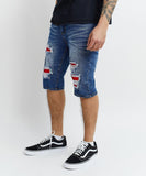 Men REASON Vincent Red Patched Jean Shorts