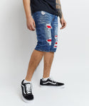 Men REASON Vincent Red Patched Jean Shorts