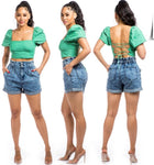 Women SWEET LOOK High Waisted Denim Short