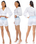 Women SWEET LOOK Two Tone Bermuda Ripped Short