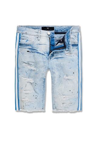 Men JORDAN CRAIG Summertime Striped Denim Shorts Ice Blue