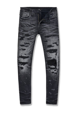 Men JORDAN CRAIG Shredded & Repaired Stitched Jean Vintage Black
