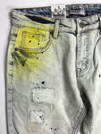 Men DENIMICITY Washed Jeans with Yellow & Black Paint