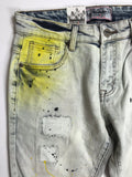 Men DENIMICITY Washed Jeans with Yellow & Black Paint