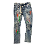 Men R3BEL Paint Brushed Denim Jeans