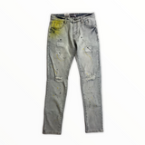 Men DENIMICITY Washed Jeans with Yellow & Black Paint