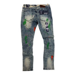 Men R3BEL Paint Brushed Denim Jeans